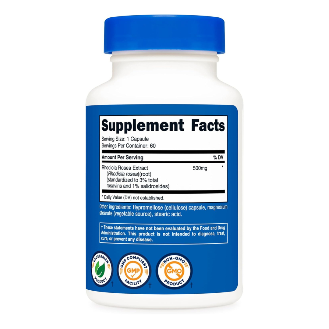 Nutricost Rhodiola Rosea 500mg Supplement 60 Capsules
