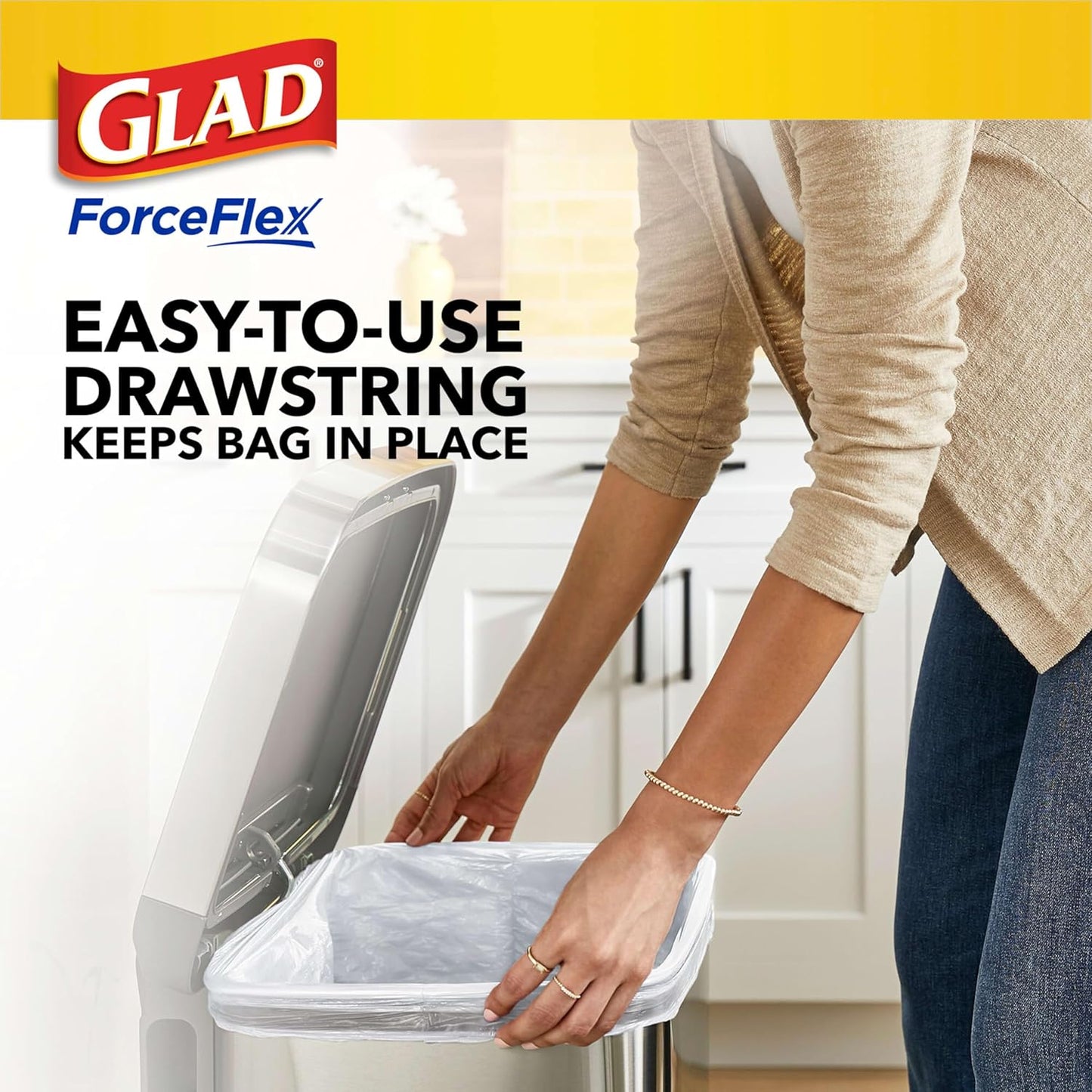 Glad ForceFlex Tall Kitchen Trash Bags 13 Gallon Fragrance Free, 110 Bags