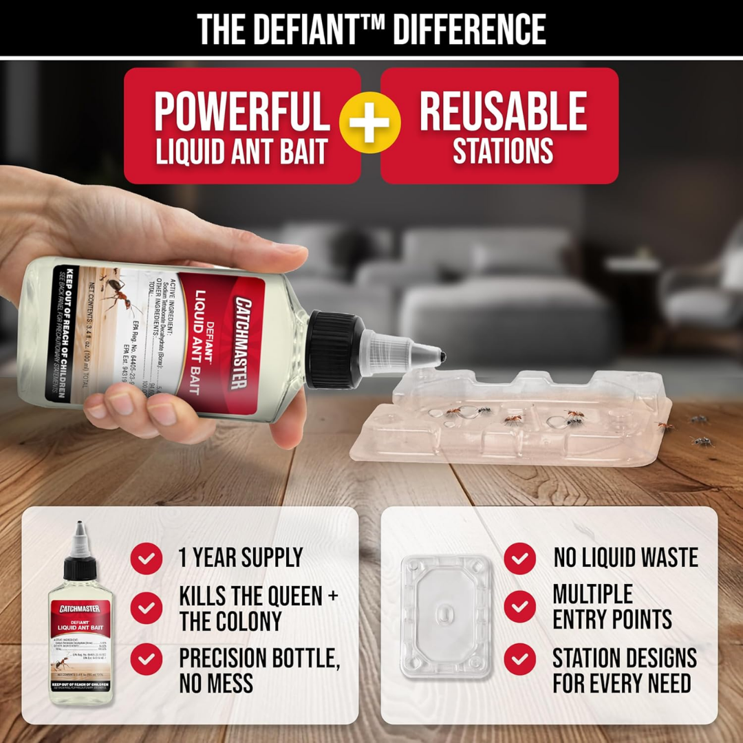 Catchmaster DefiAnt Liquid Ant Bait , 1 Ant Bait Bottle 4 Bait Stations