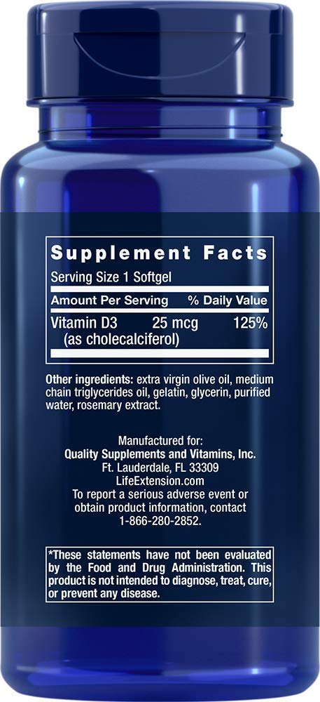 Life Extension Vitamin D3 1,000 IU (250 Softgels) Packaging may Vary