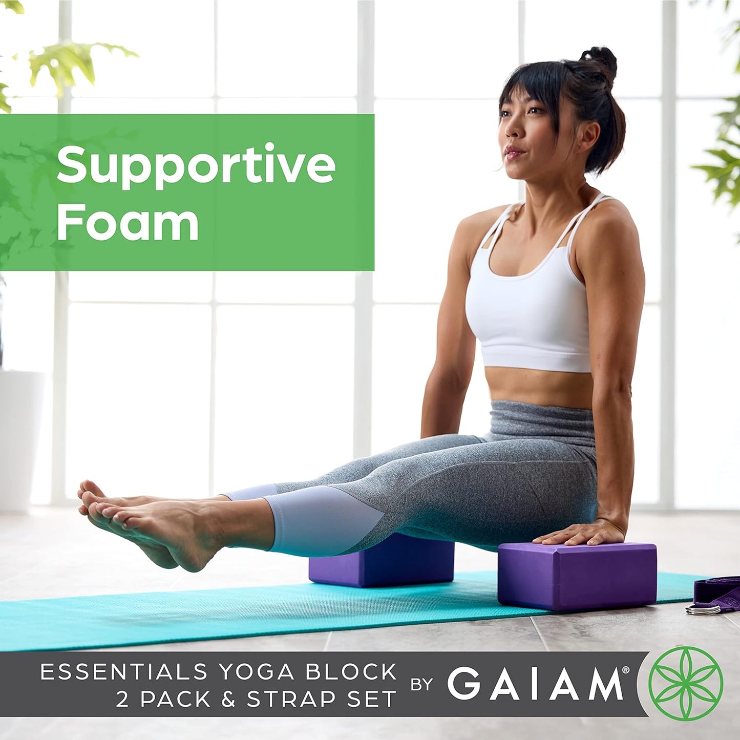 Gaiam Yoga Strap + 2 Block Guide Alignment - 8 inch Strap