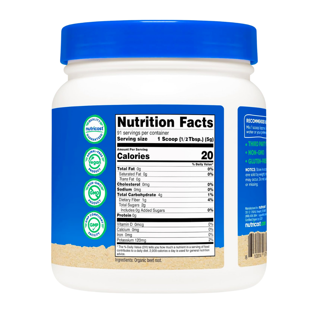 Nutricost Organic Beet Root Unflavored Powder Supplement 16.2 oz / 454g