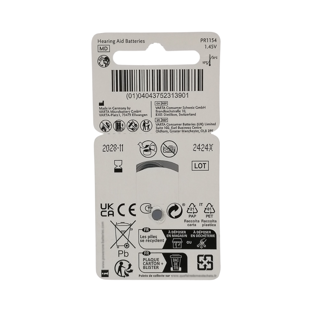 Varta Power One Implant Plus Hearing Aid Batteries P675, 6 Pack