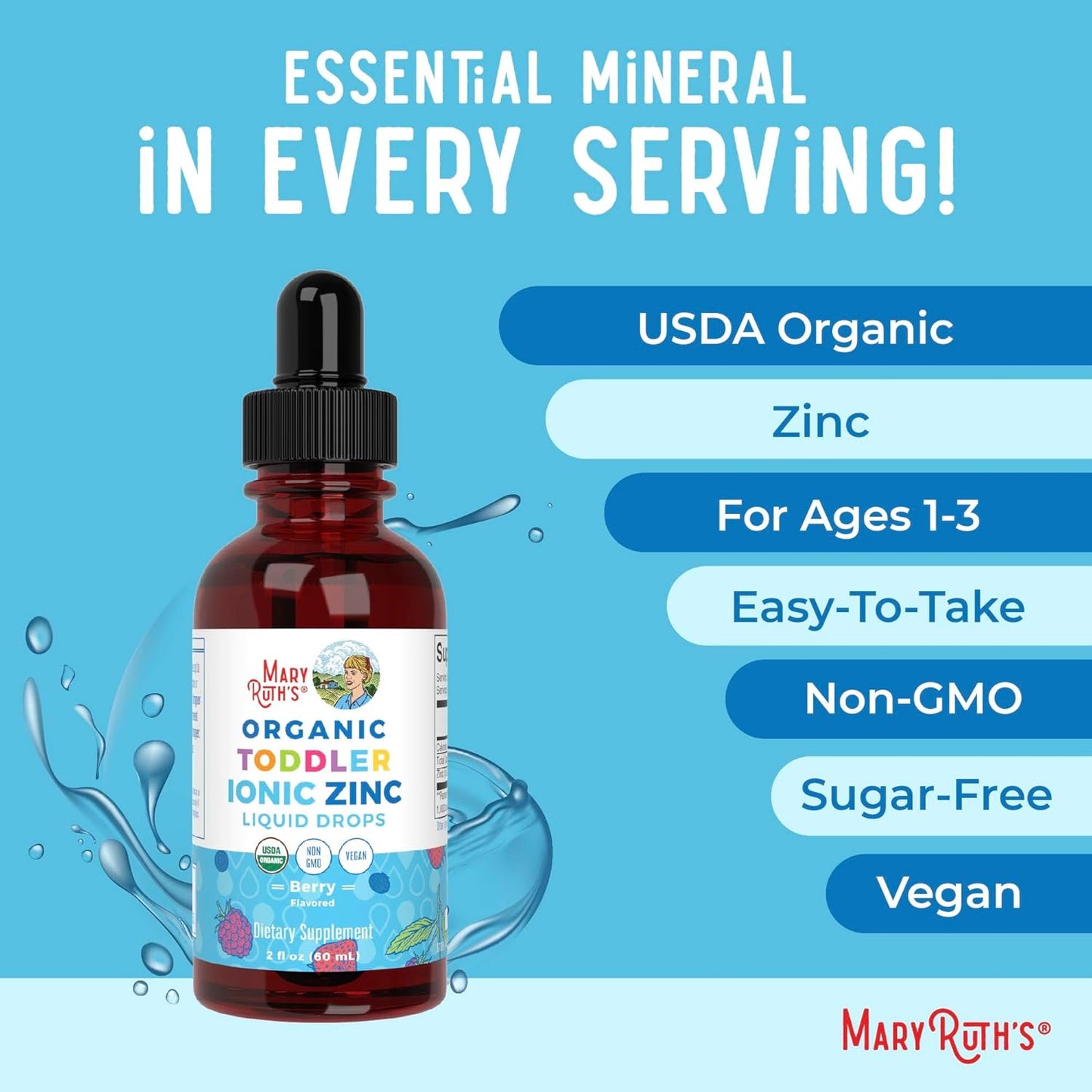 Mary Ruths Organic Toddler Ionic Zinc for Immune Support Berry, 60 ml / 2 fl oz