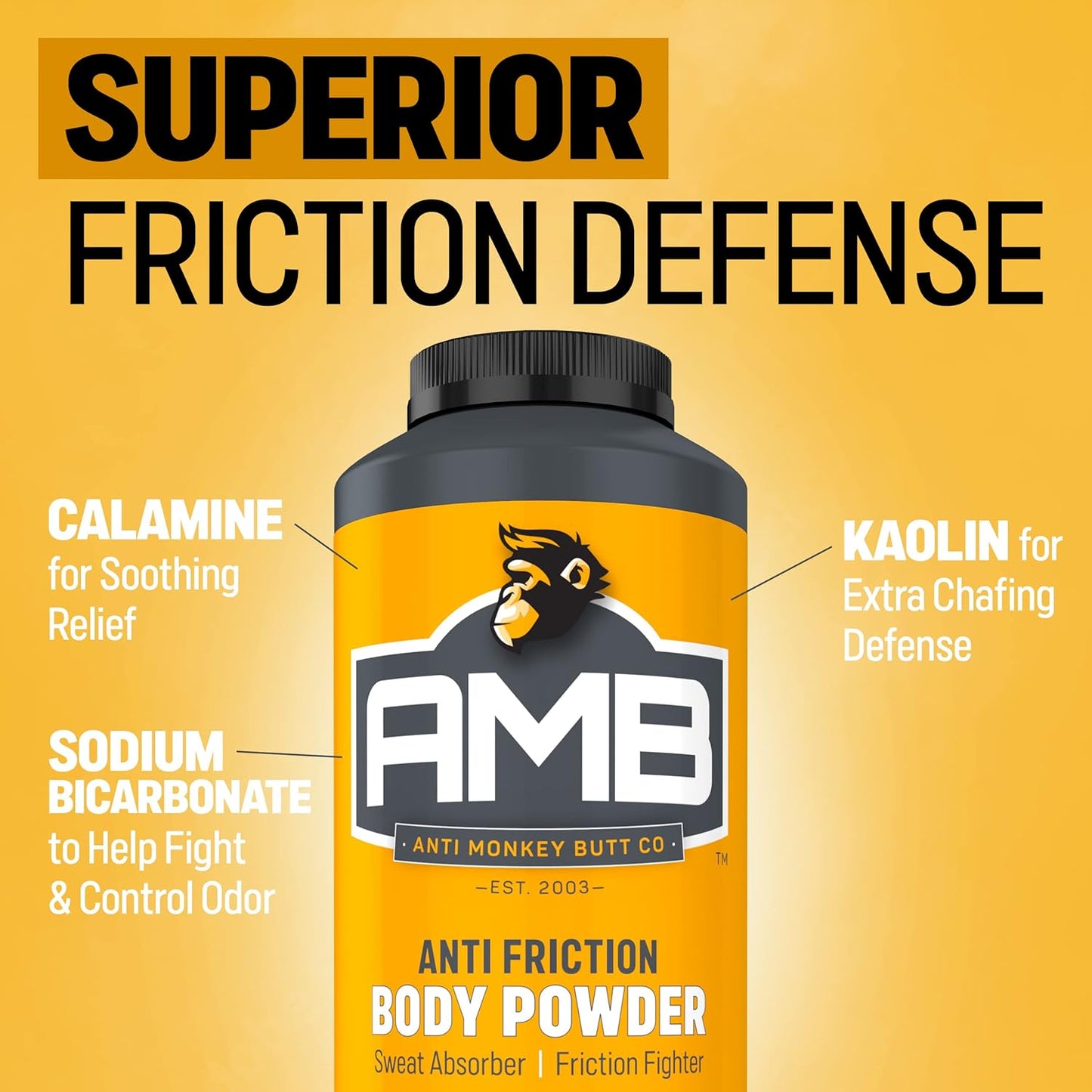 Anti Monkey Butt Co. Anti Friction Body Powder With Calamine For Soothing Relief 8oz / 227g