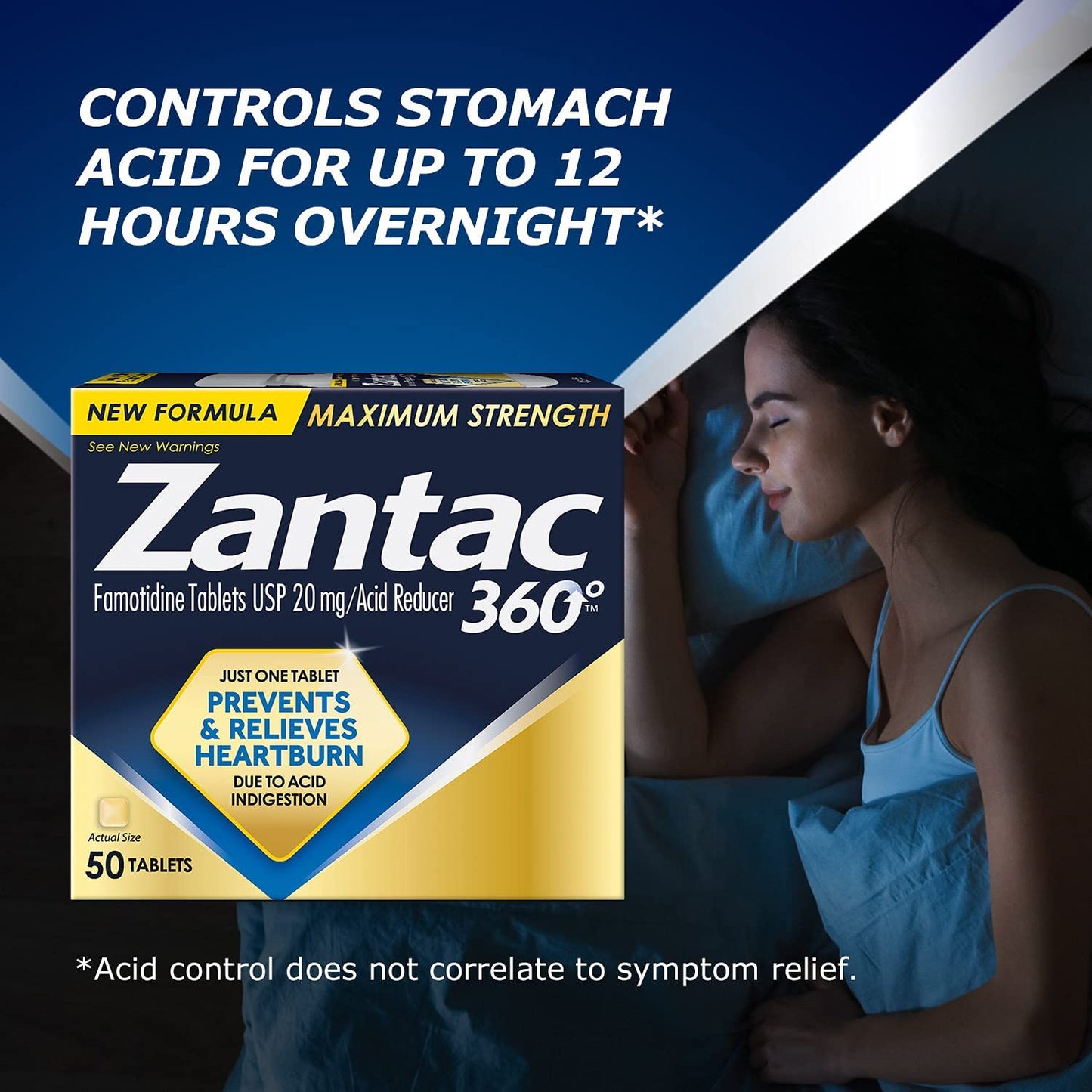 Zantac 360 Maximum Strength 20 mg Acid Reducer, 50 Tablets Prevents & Relives Heartburn PACKAGING MAY VARY