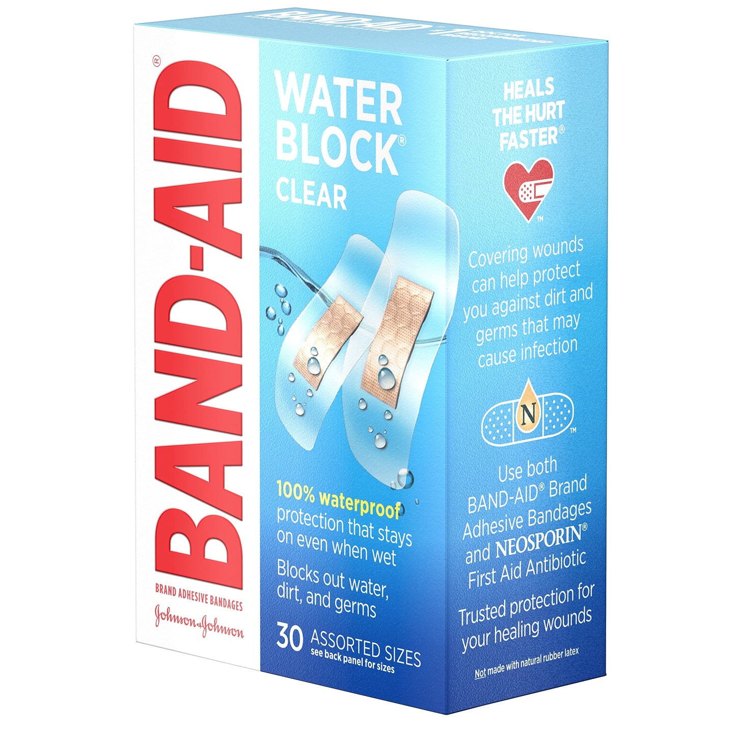 Band-Aid Water Block Clear 100% Waterproof - 30 Assorted Sizes