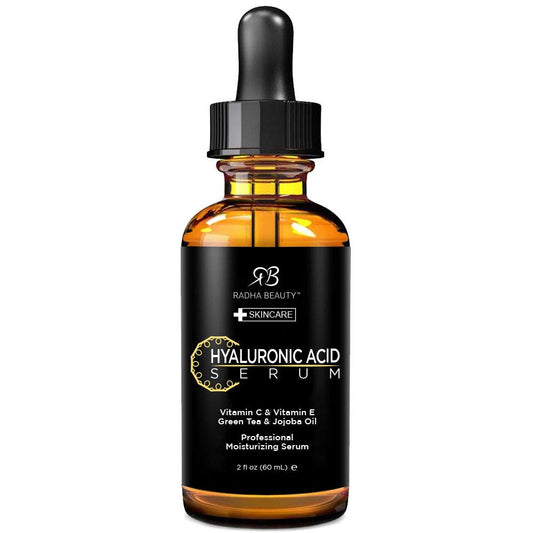 Radha Beauty Hyaluronic Acid Serum Infused with Vitamin C & E, Green Tea & Jojoba Oil, 2 fl.oz / 60ml