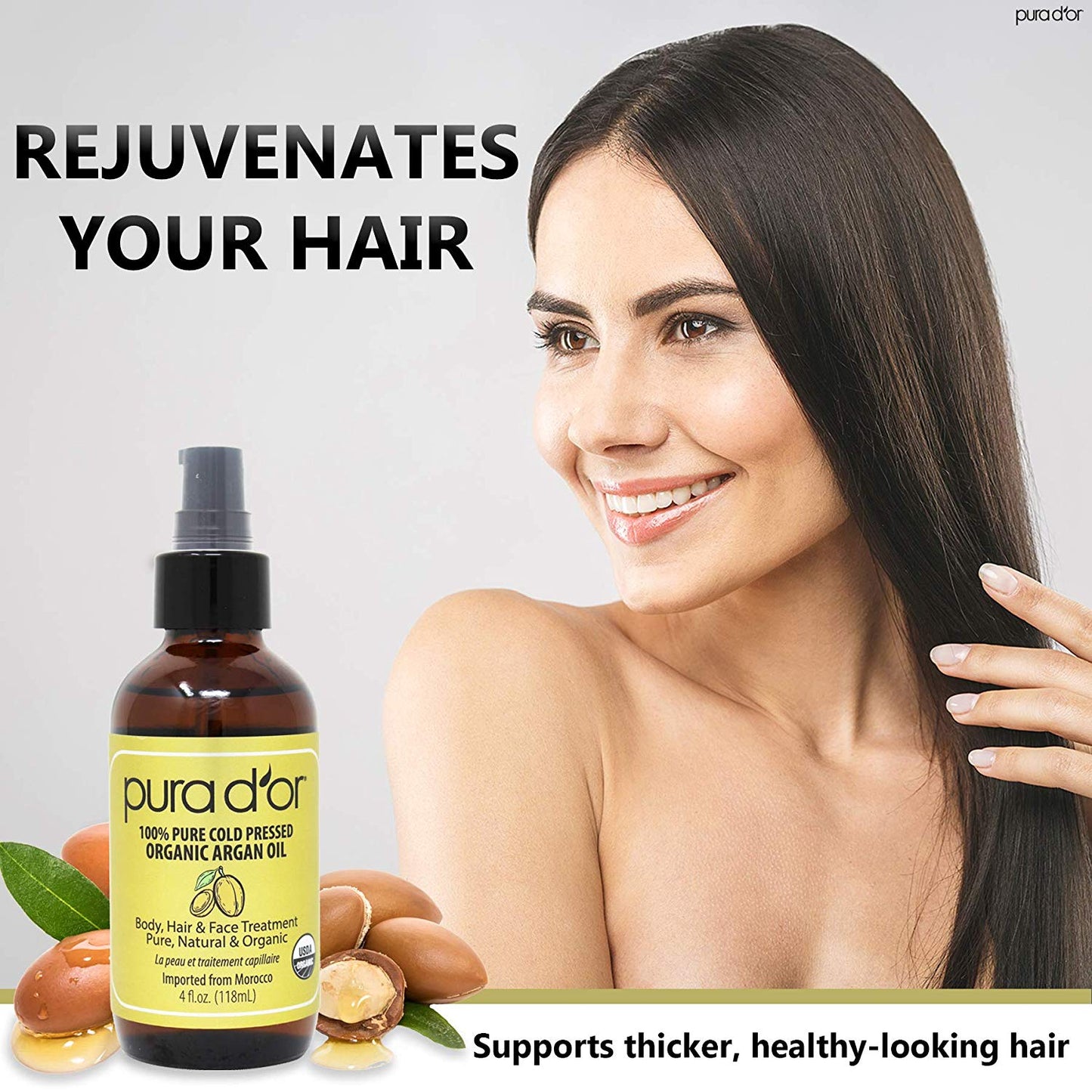 PURA D'OR 100% Pure Organic Morrocan Argan Oil 4 fl.oz