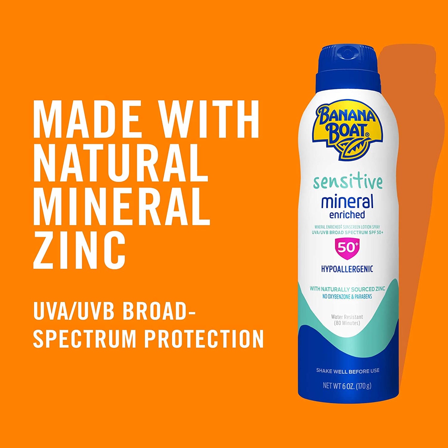 Banana Boat Sensitive Mineral Enriched Sunscreen Lotion Spray SPF 50 Hypoallergenic 6.0 oz/ 170g