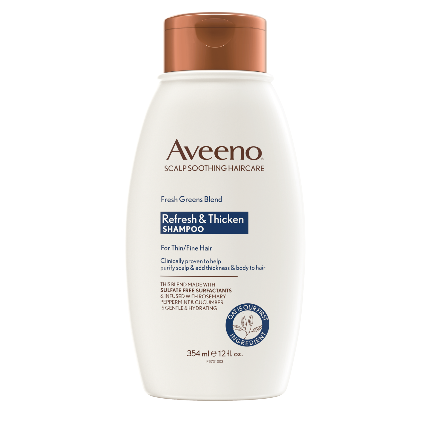 Aveeno Fresh Greens Blend Sulfate-Free Shampoo with Rosemary, Peppermint & Cucumber Refresh & Thicken, 12 fl.oz / 354ml