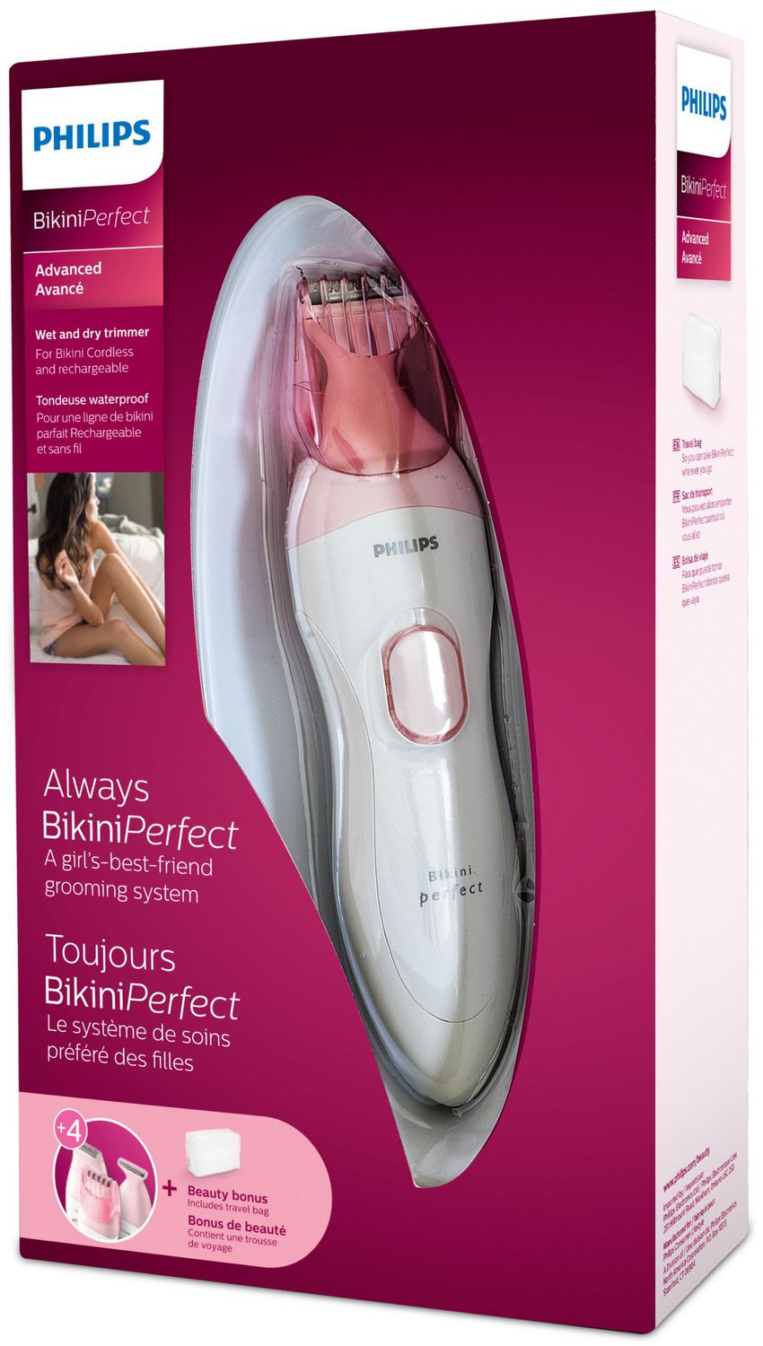 PHILIPS BikiniPerfect Advanced, Wet & Dry Trimmer for Bikini, cordless and rechargable use, 3 attachments HP6376/61
