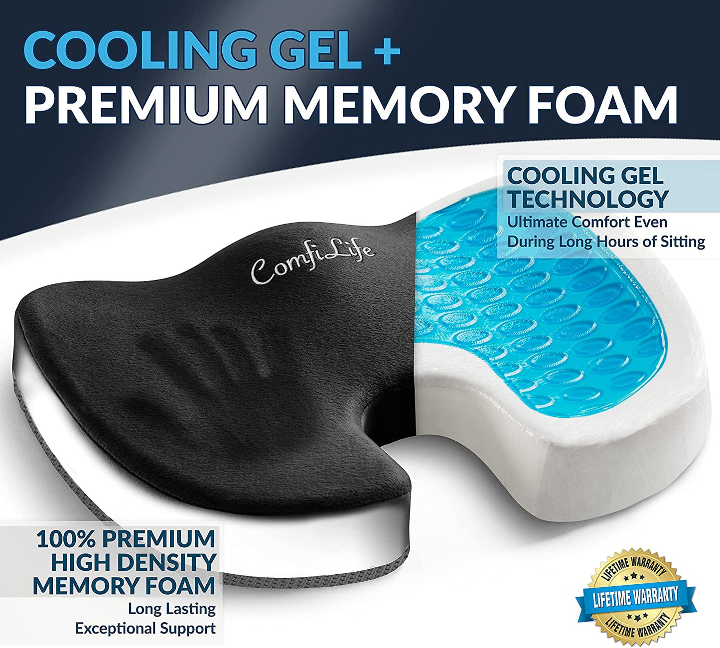 ComfiLife Gel Enhanced Seat Cushion Non-Slip Orthopedic Gel & Memory Foam Black (1 Count)