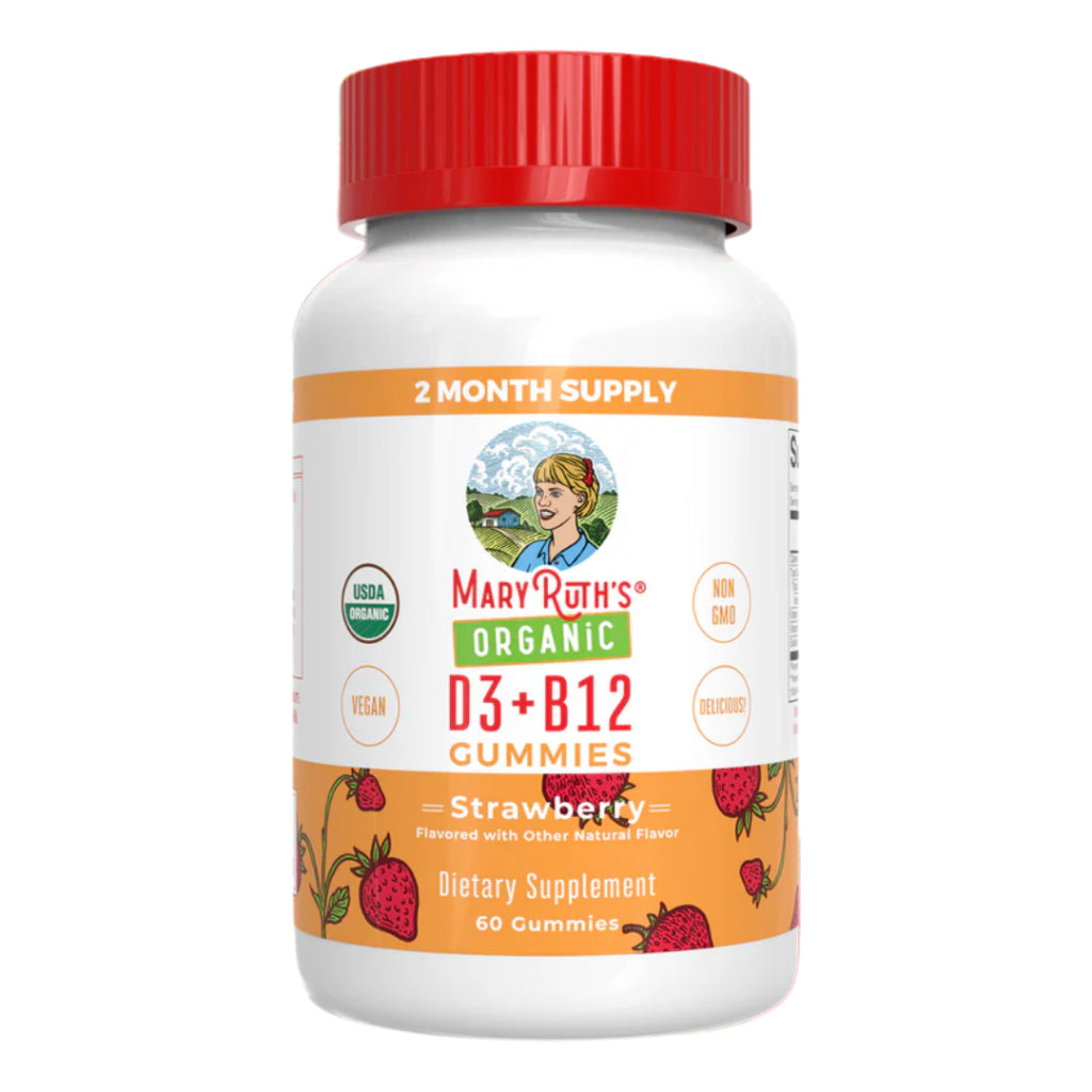 Mary Ruth's Organic Vitamin D3 + Vitamin B12 Gummies Strawberry Flavor, 60 Count