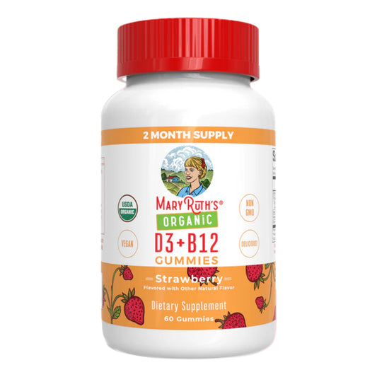 Mary Ruth's Organic Vitamin D3 + Vitamin B12 Gummies Strawberry Flavor, 60 Count