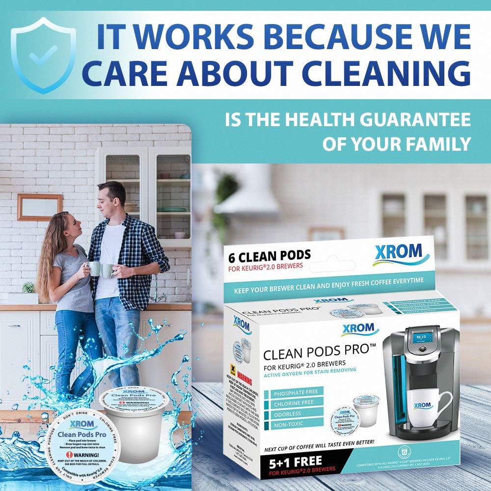 XROM Cleaning Pods Compatible With All Keurig K - Cup 2.0 Brewers, 6 Cup
