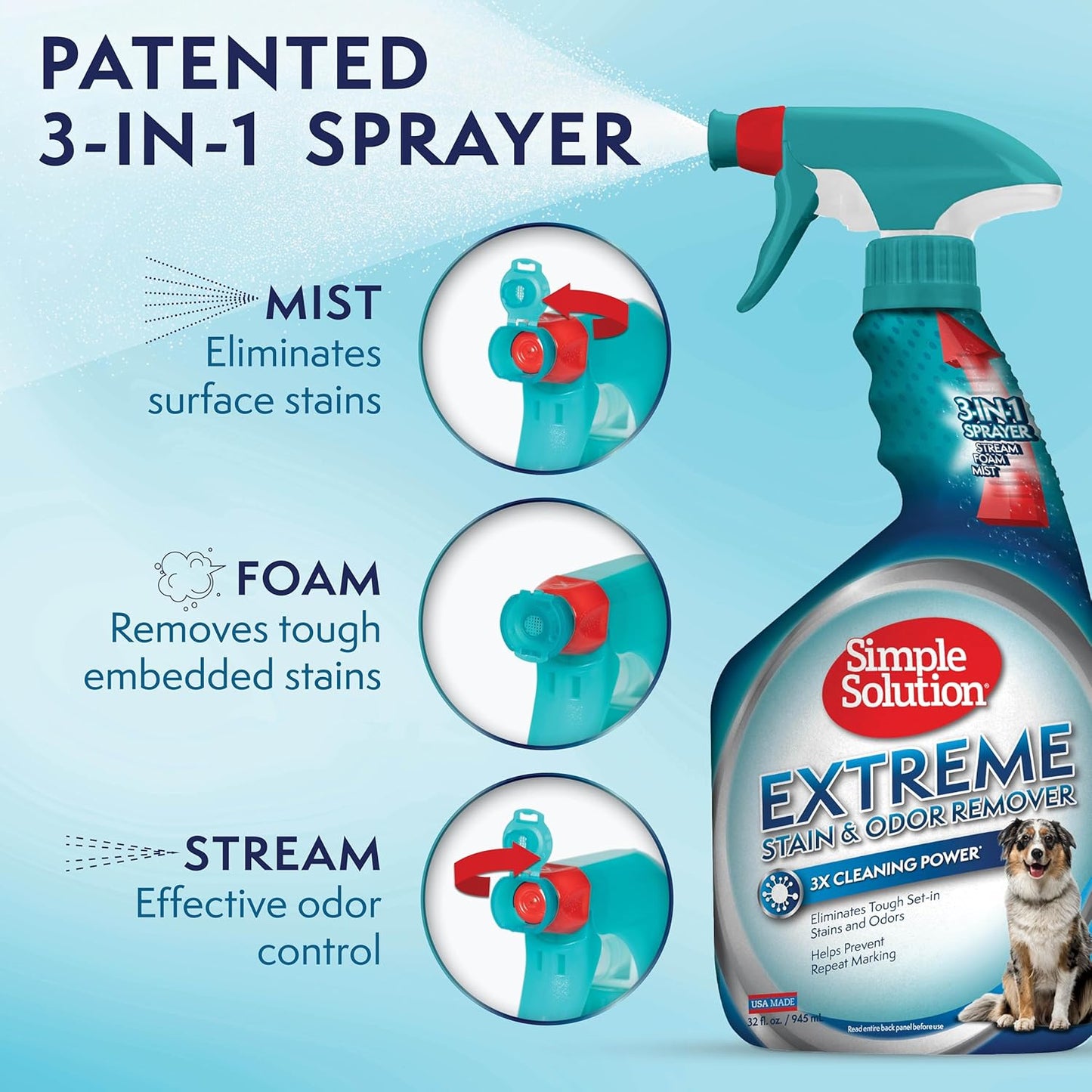 Simple Solution Extreme Stain & Odor Remover 3x Cleaning Power 32 fl oz / 945ml
