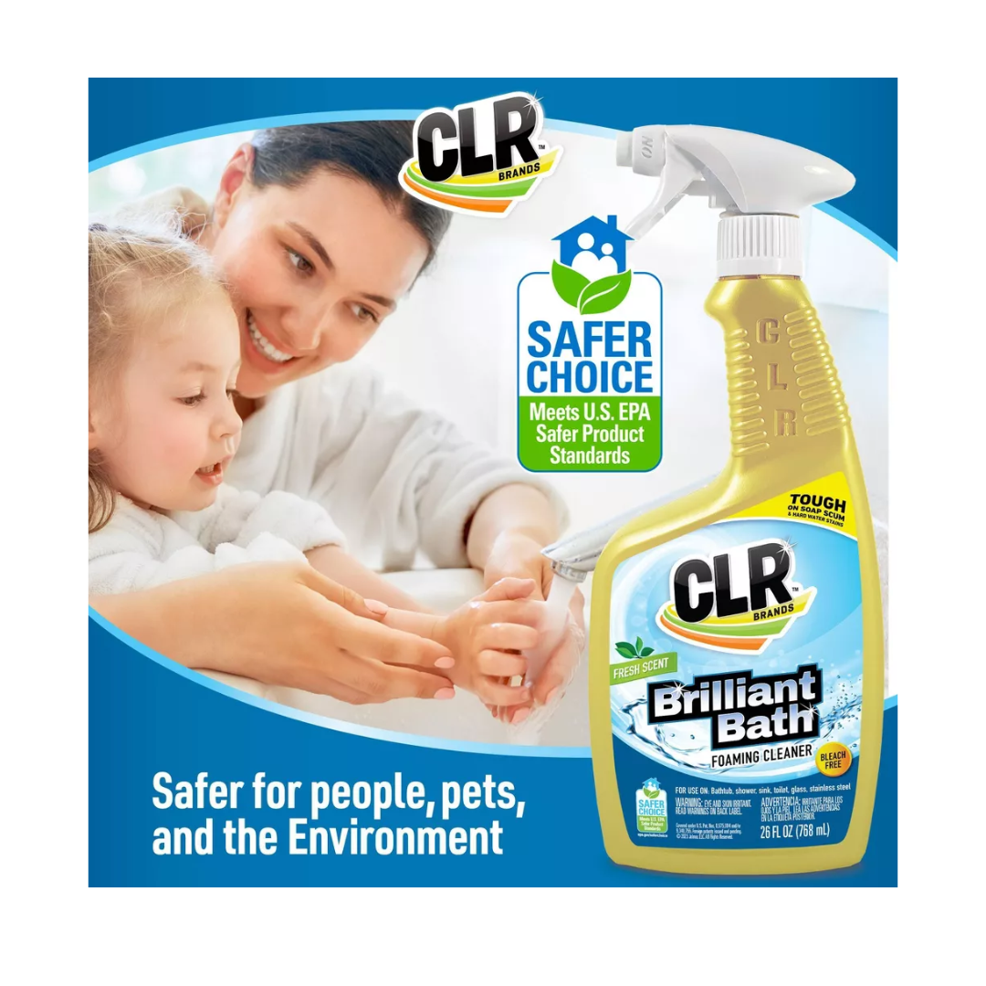 CLR Brilliant Bath Foaming Bathroom Cleaner Spray  Dissolves Calcium, Lime, and Soap Scum Fresh Scent, 26 oz