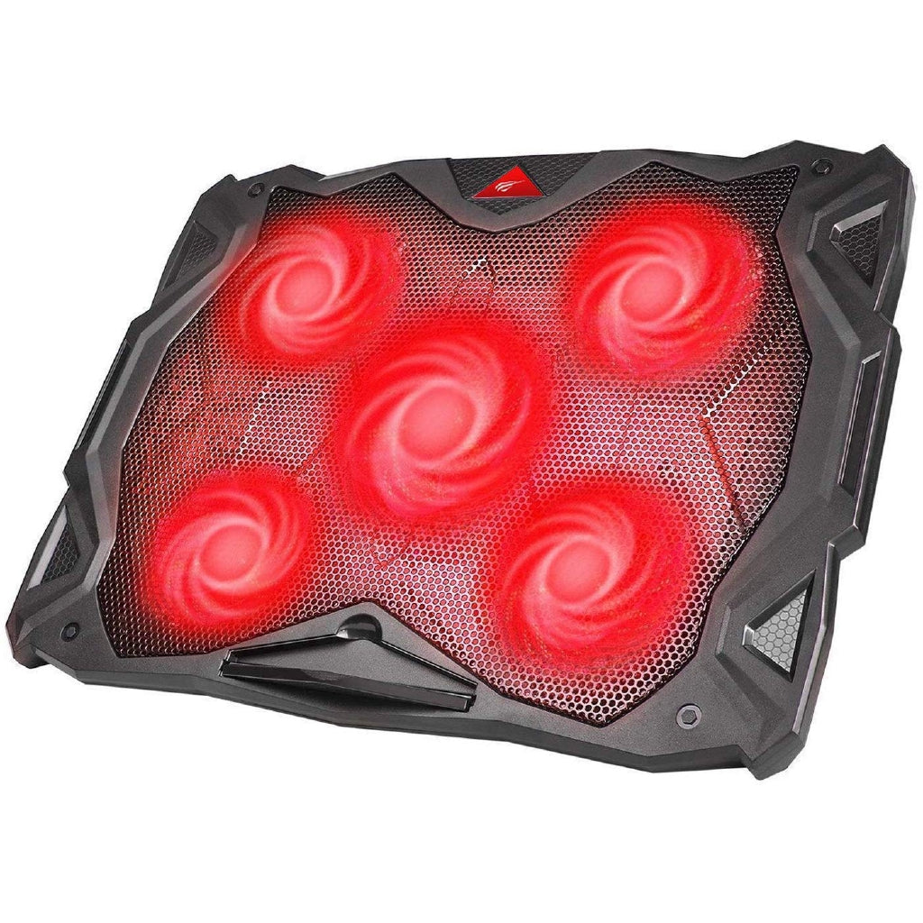 HAVIT 5 Fans Laptop Cooling Pad 14-17 Inch w LED Light, Two USB 2.0 Ports, Adjustable Stand (Black)