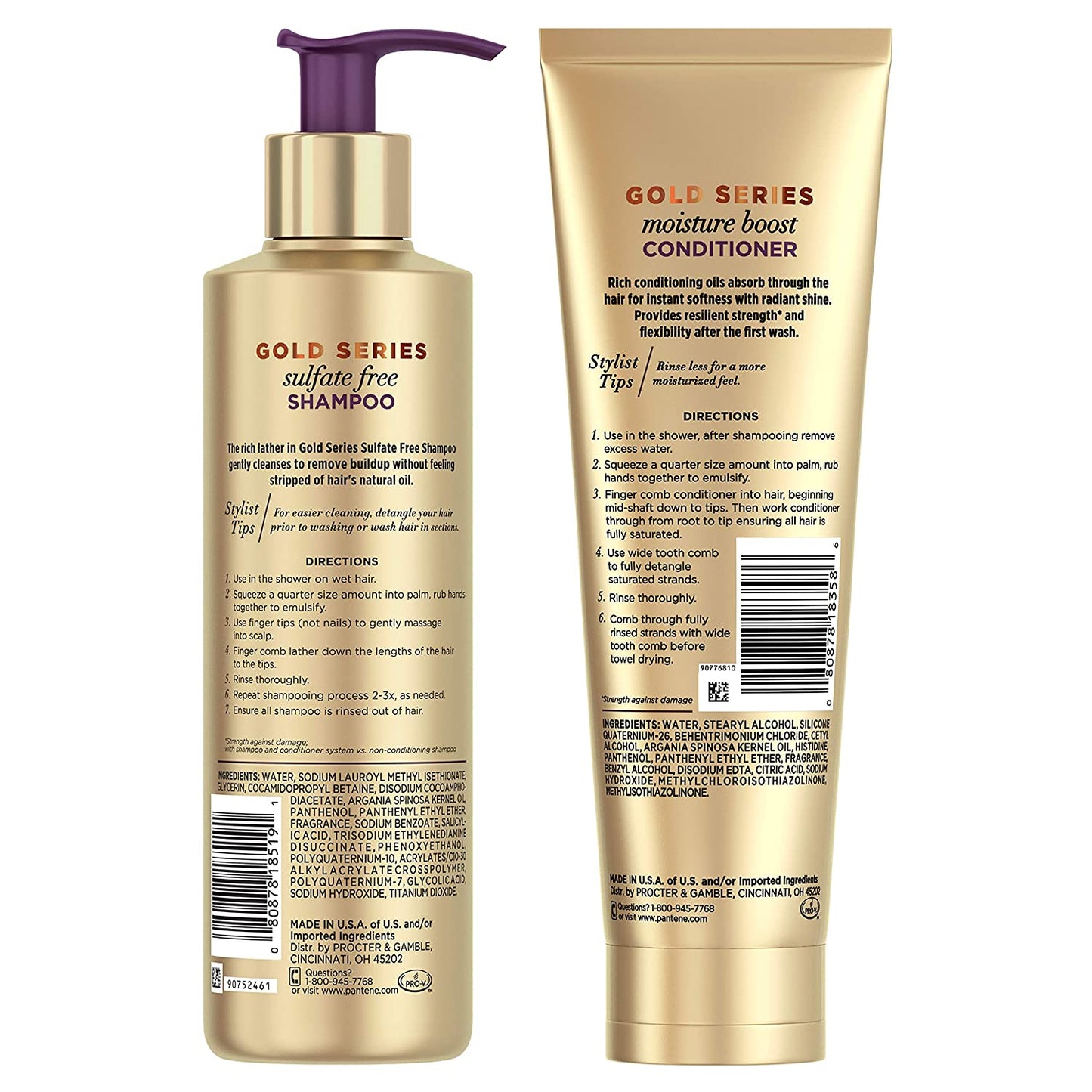 Pantene Gold Series Sulfate Free Shampoo (8.5 fl.oz / 252ml) and Moisture Boost Conditioner (8.4 fl.oz / 250ml) Kit Infused with Argan Oil for Natural, Transitioning & Relaxed Hair