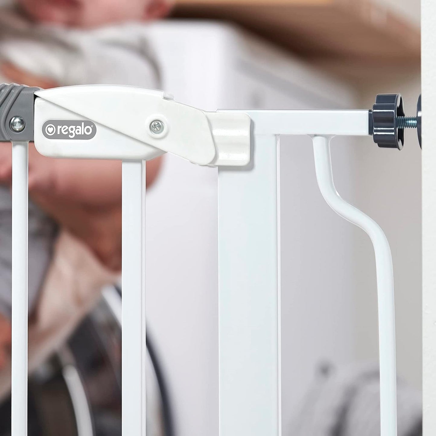 Regalo Walk Thru Baby Gate 38.5 Inch Wide (Includes 6 Inch Extension Kit, Pressure Mount Kit, Wall Cups)