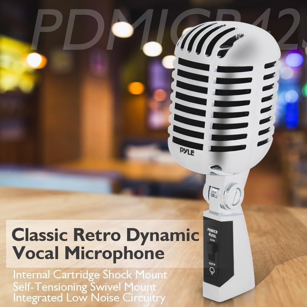 Pyle Classic Retro Dynamic Vocal Microphone with 15ft XLR to 1/4 Inch Cable PDMICR42SL
