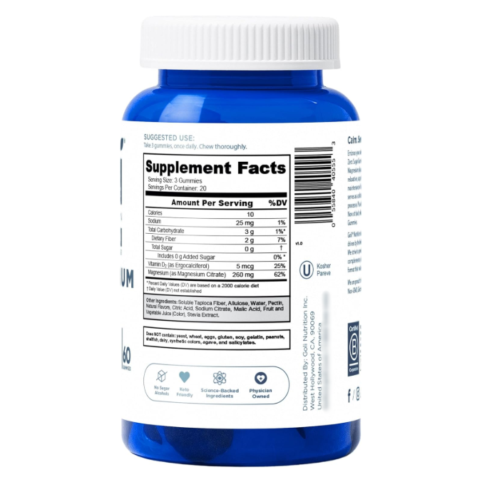 Goli Nutrition Zero Sugar Magnesium 260 mg, 60 Gummies