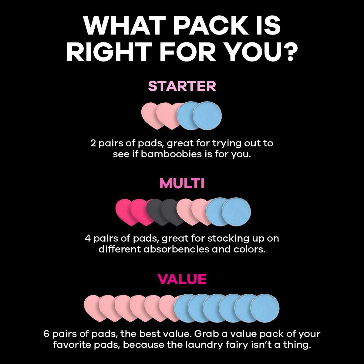 Bamboobies Washable Nursing Pads For Breastfeeding, Reusable Breast Pads, 4 Overnight Pairs (8 Pads)