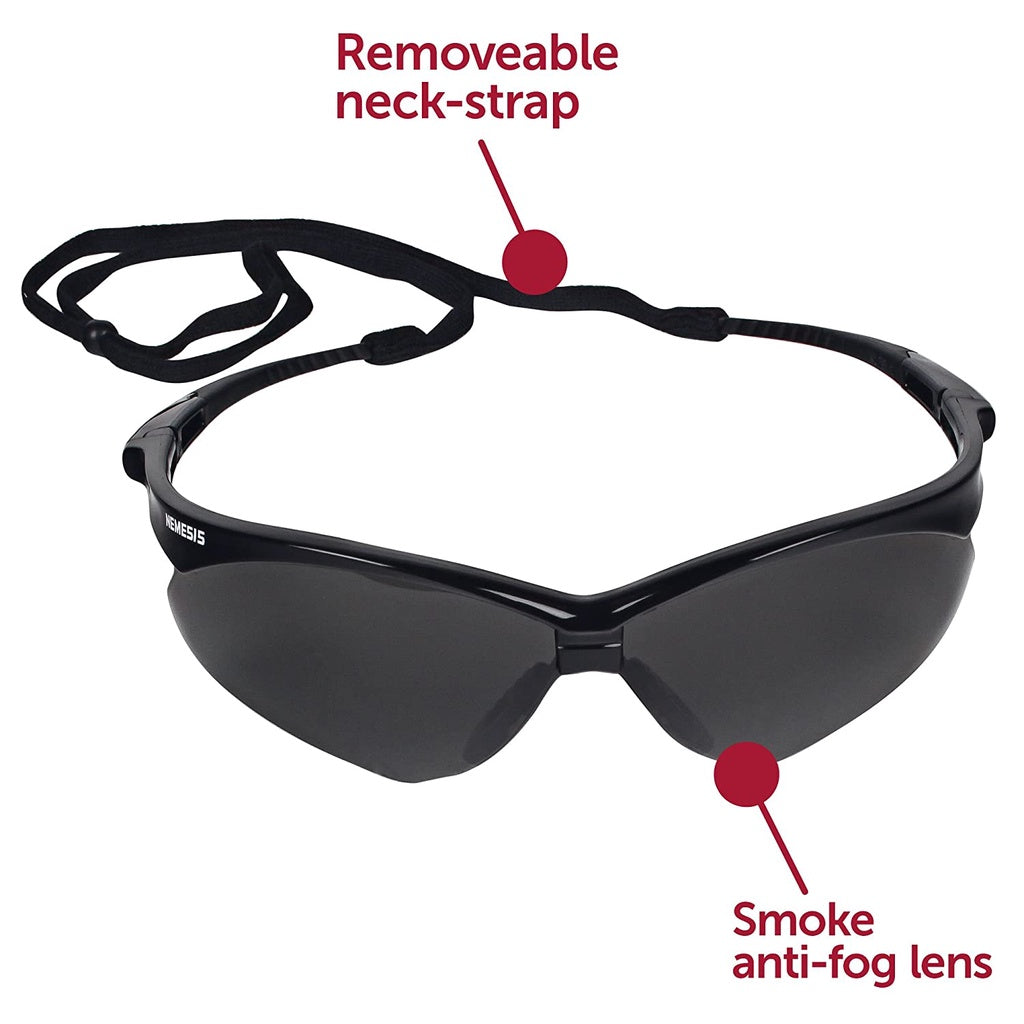 KleenGuard Nemesis Safety Glasses Eyewear Smoke Anti-Fog Lens with Black Frame