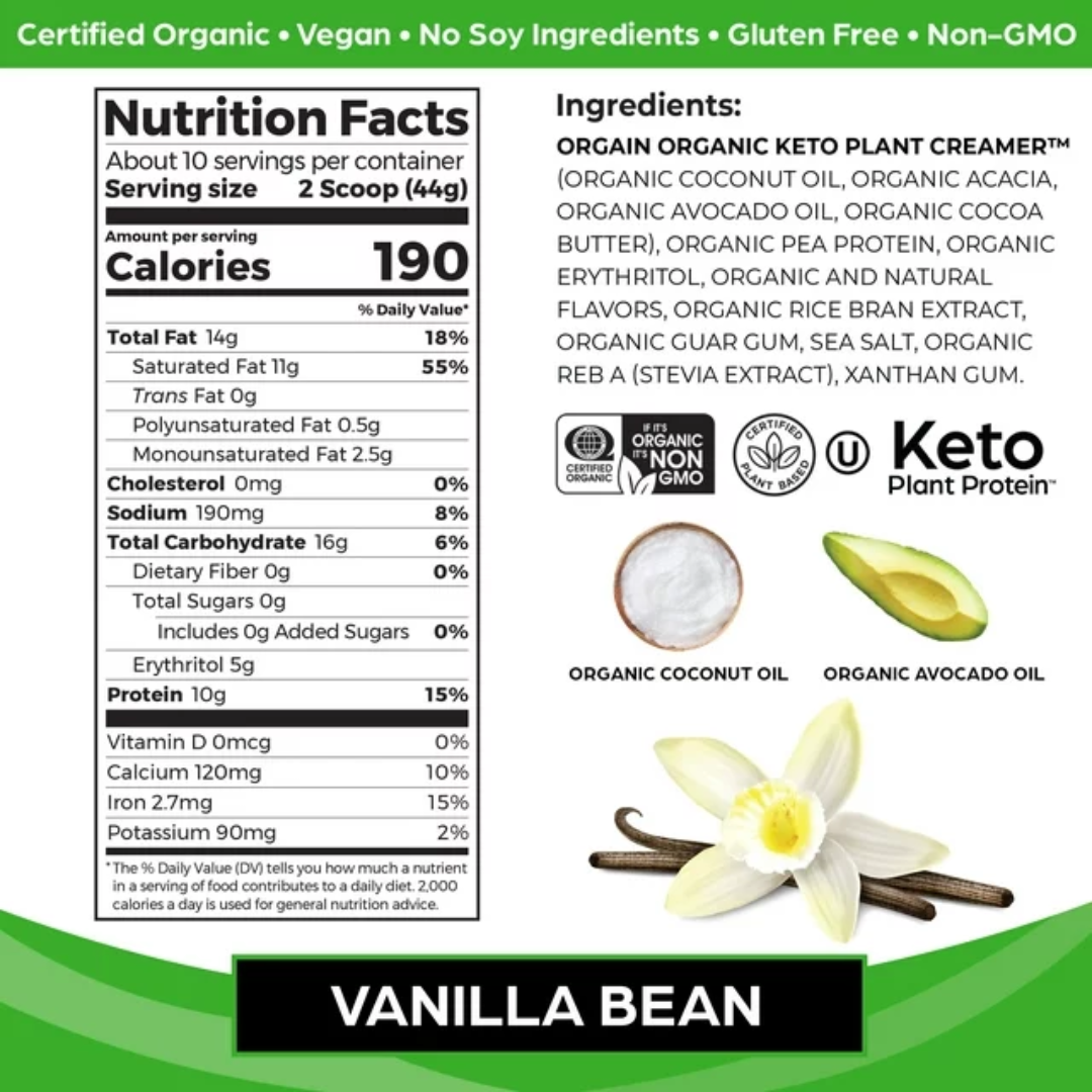 Orgain Keto Plant Protein Powder, Vanilla Bean - 15.5oz 440g