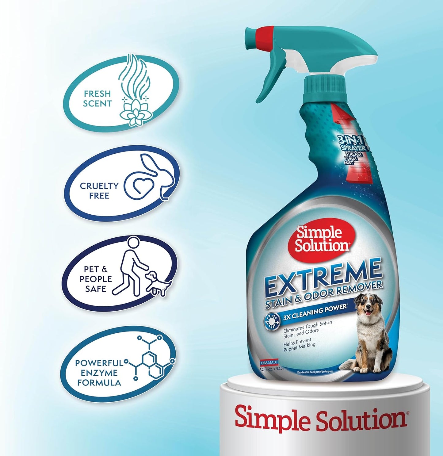 Simple Solution Extreme Stain & Odor Remover 3x Cleaning Power 32 fl oz / 945ml