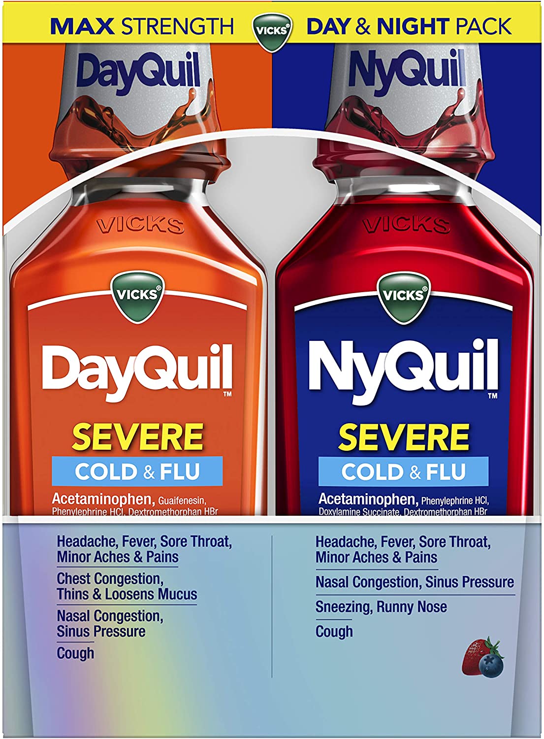 Vicks NyQuil and DayQuil Severe Cold & Flu Relief Liquid, 2 x 12 fl.oz