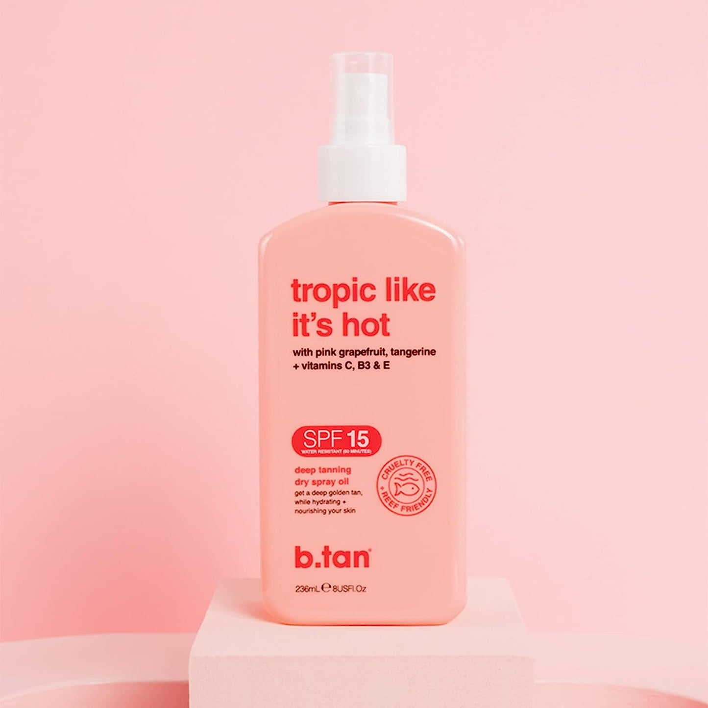 B.Tan Tropic Like It's Hot with Pink Grapefruit, Tangerine + Vitamins C, B3 & E, SPF15 - 236ml / 8 fl oz