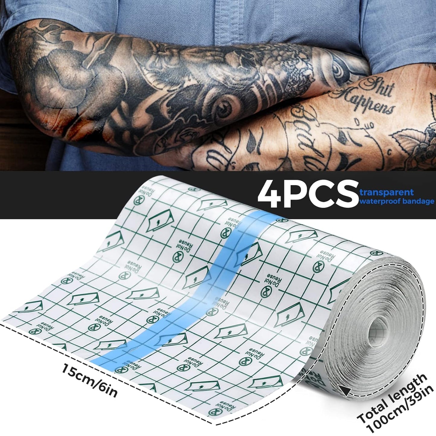 Tattoo Aftercare Waterproof Bandages, 6 inch x 1 Yard