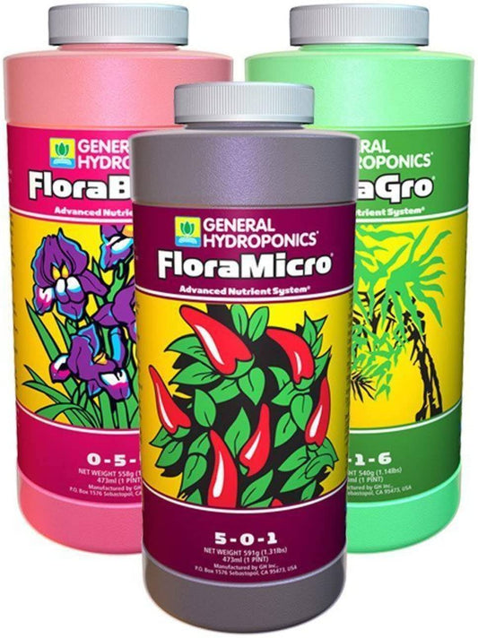 General Hydroponics FloraBloom, FloraMIcro & FloraGro Advanced Nutrient System Combo, 1 Pint / 473ml