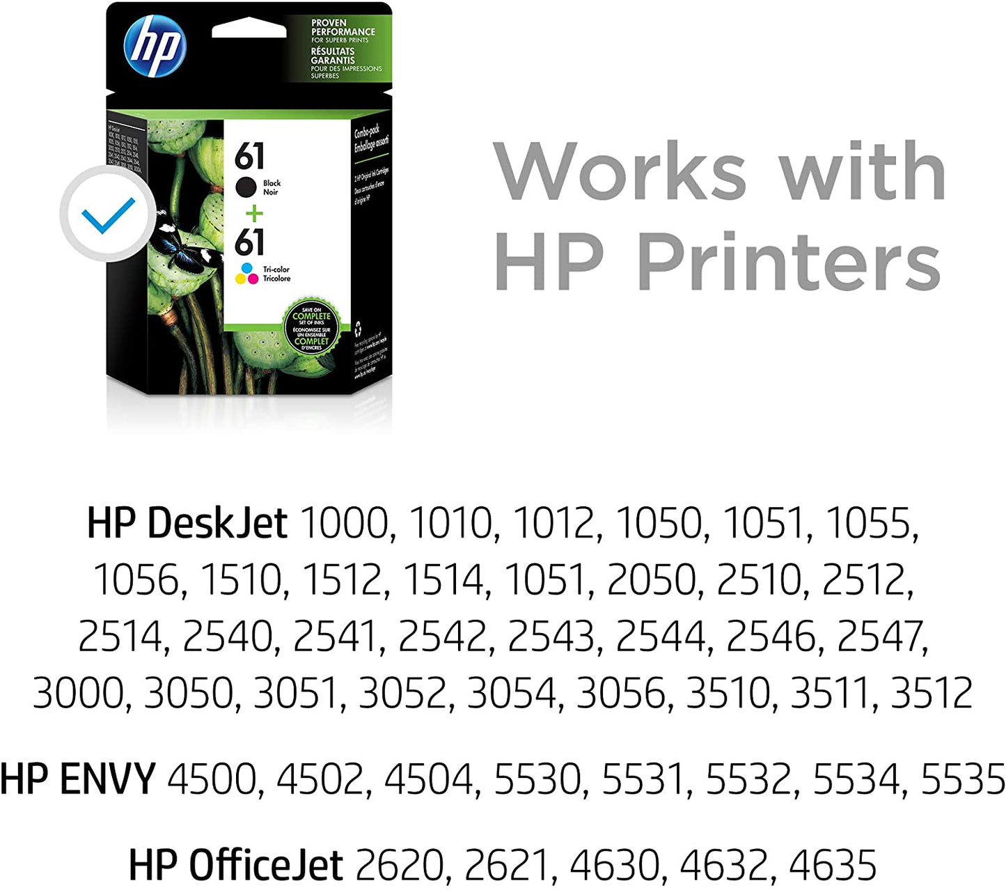 HP 61,  2 Ink Cartridges, Black and Tri-color CH561WN, CH562WN