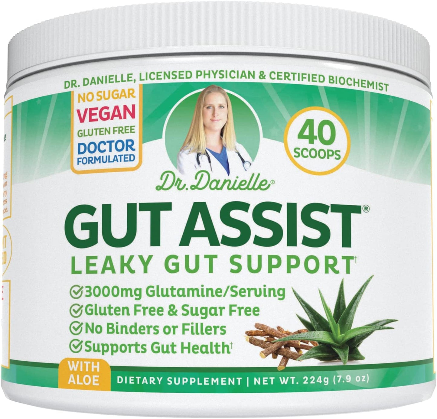 Dr. Danielle Gut Assist Leaky Gut Support with Aloe Dietary Supplement 40 Scoops 7.9 Oz