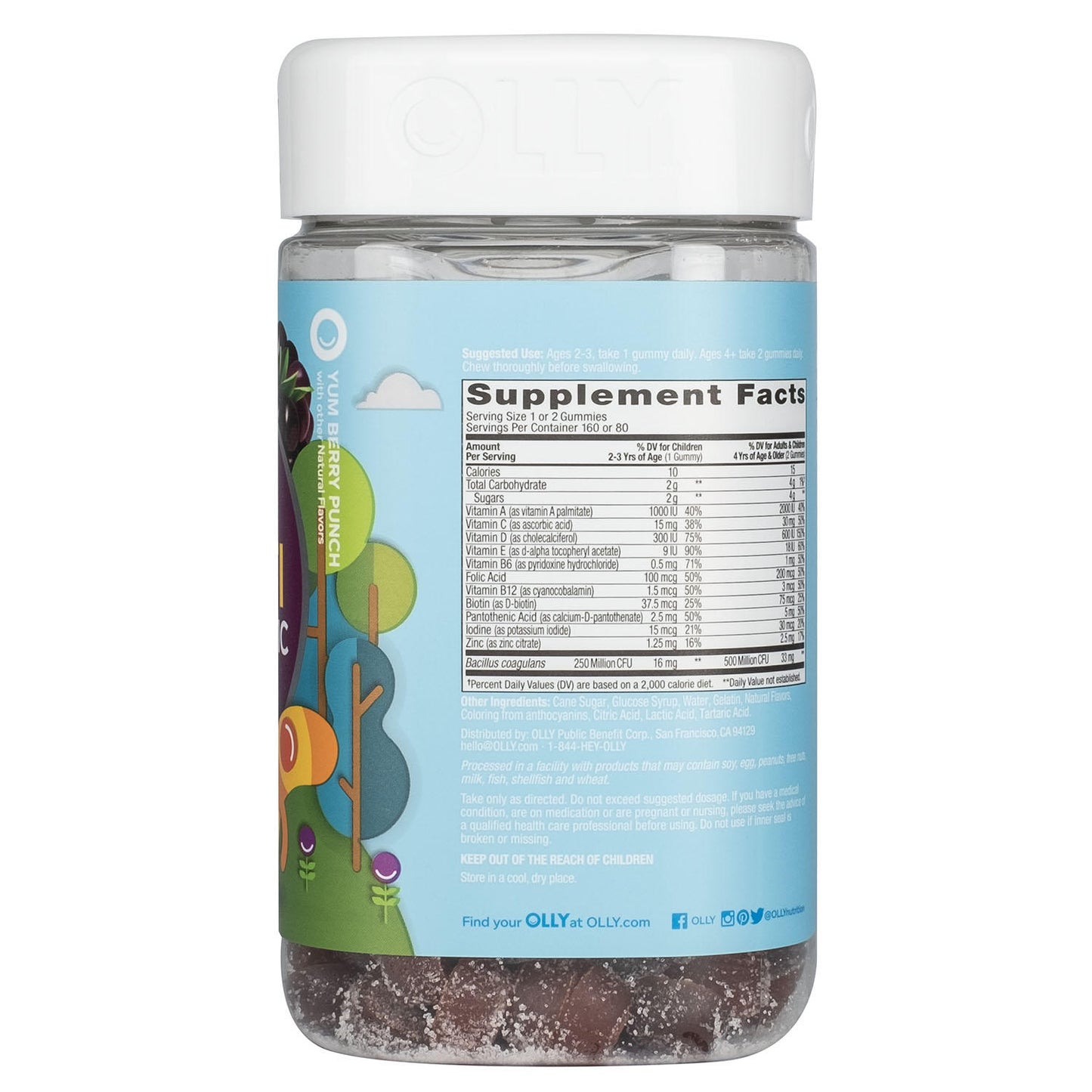 Olly Kids Multi + Probiotic Yum Berry Punch Vitamin, 160 Gummies