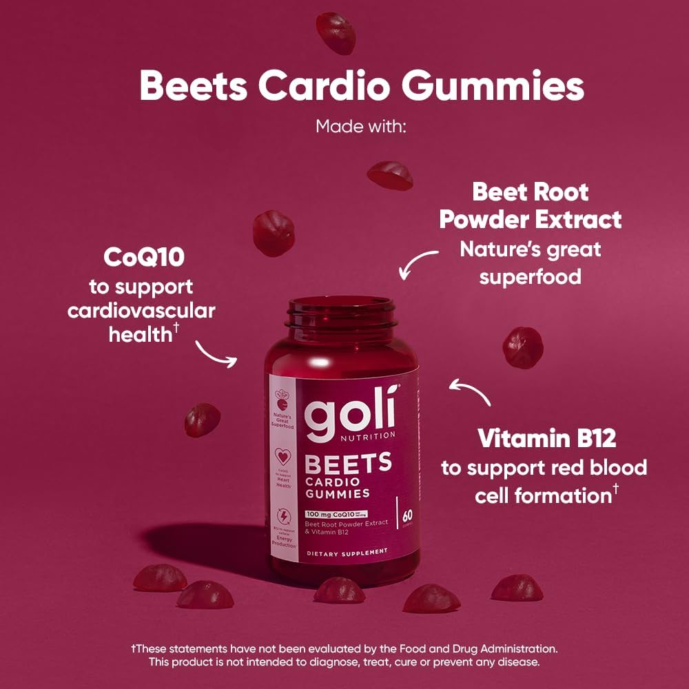 Goli Nutrition Beets Cardio Gummies 100mg CoQ10 60 Gummies