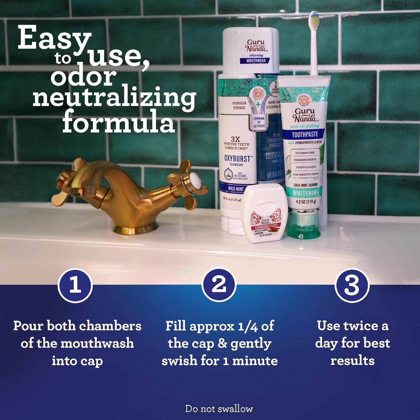 Guru Nanda Whitening Mouthwash 2 Chamber Activation Wild Mint 20 fl oz / 591ml