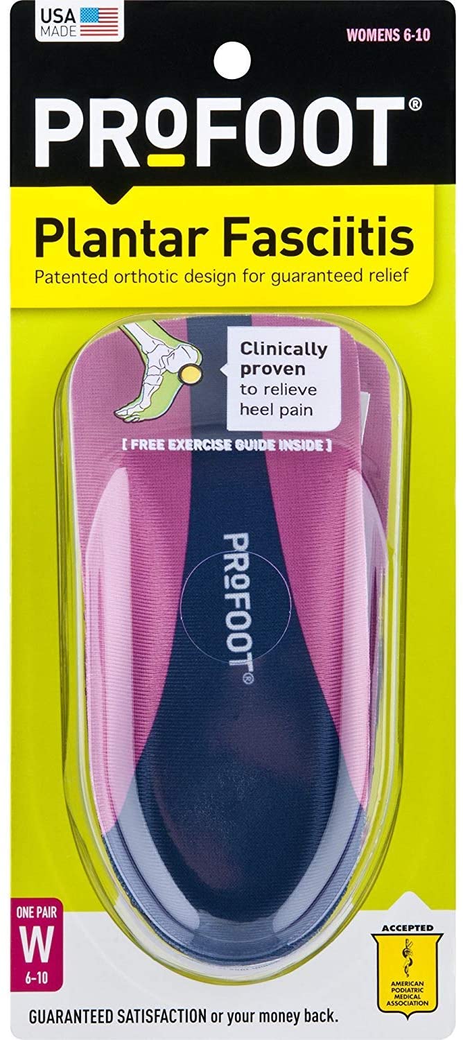 ProFoot Orthotic Insoles For Plantar Fasciitis & Heel Pain, Women's Sizes 6-10, 1 Pair