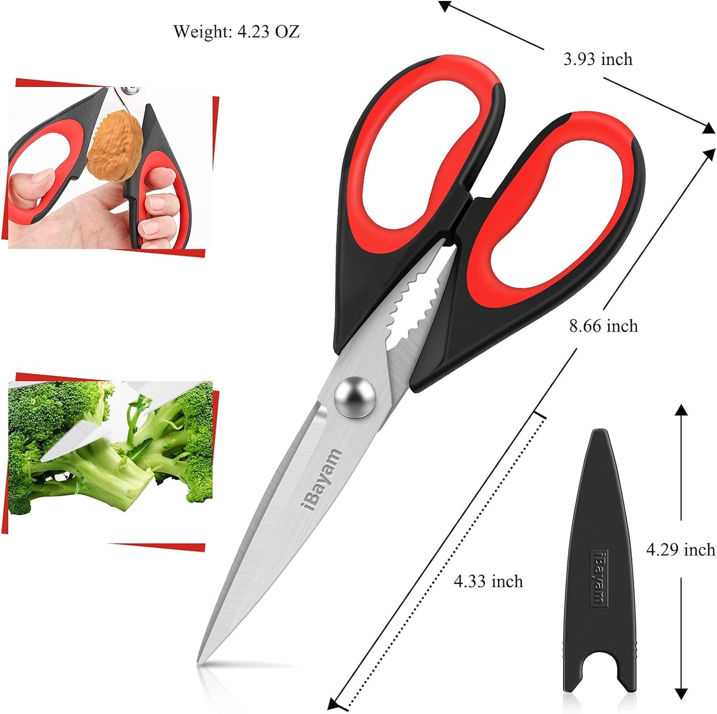 iBayam Premium Kitchen Scissors 2-Pack (Black Red, Black Gray)