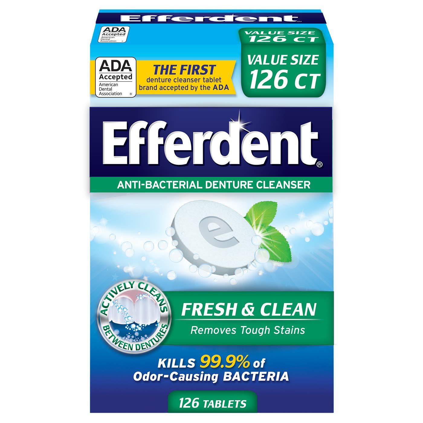 Efferdent Plus Mint Anti-Bacterial Denture Cleanser (126 Tablets) Fresh & Clean