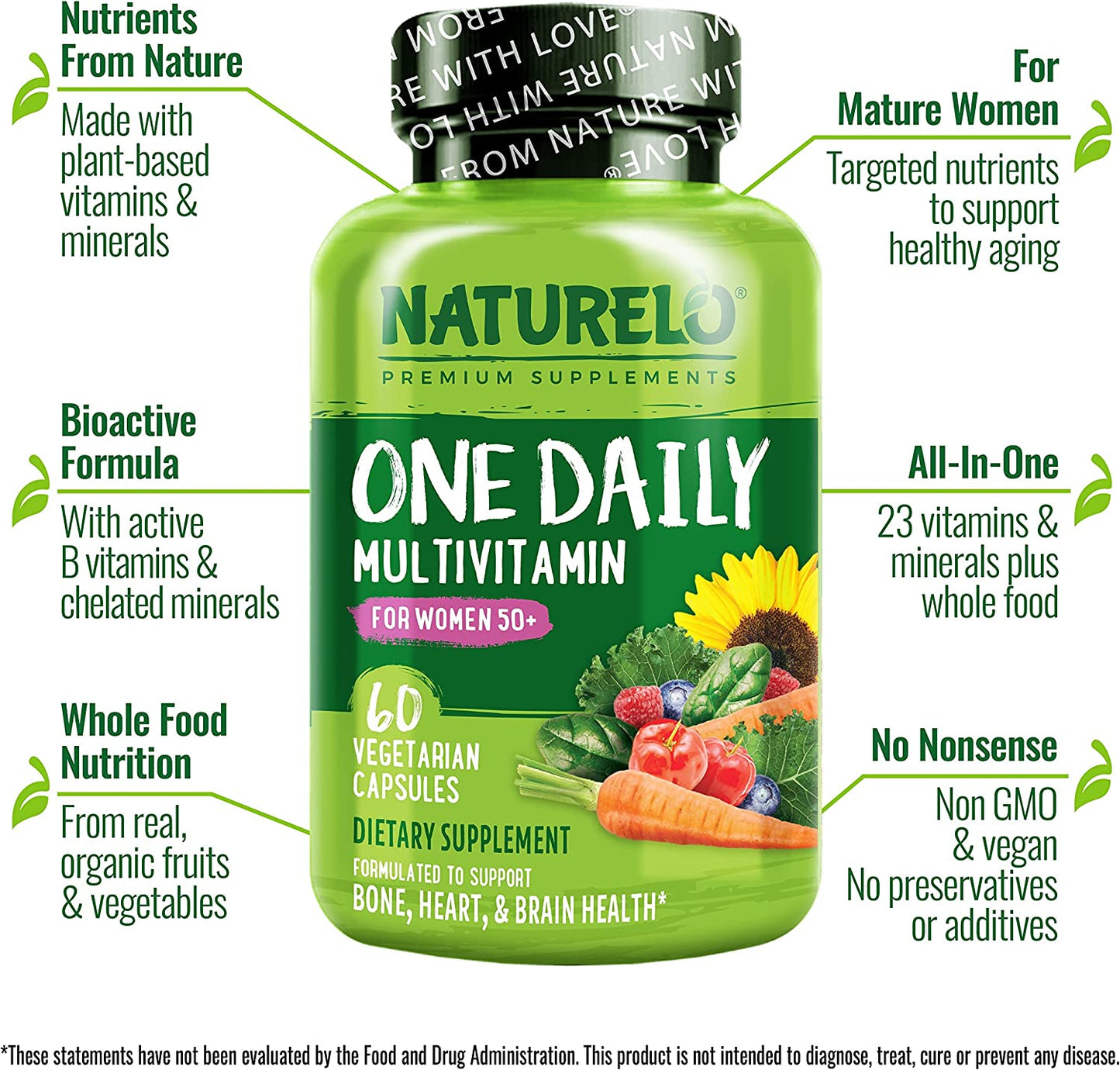 Naturelo Premium Supplement One Daily Multivitamin For Women Age 50+ (60 Vegetarian Capsules)
