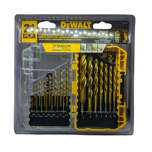 DEWALT Titanium Nitride Coated Drill Bit Set, Pilot Point, 21-Piece (DW1361)
