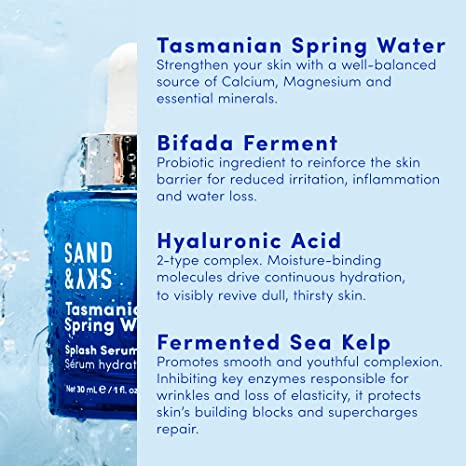 Sand & Sky Tasmanian Spring Water Splash Serum Hydratant 1 Fl Oz (30ml)