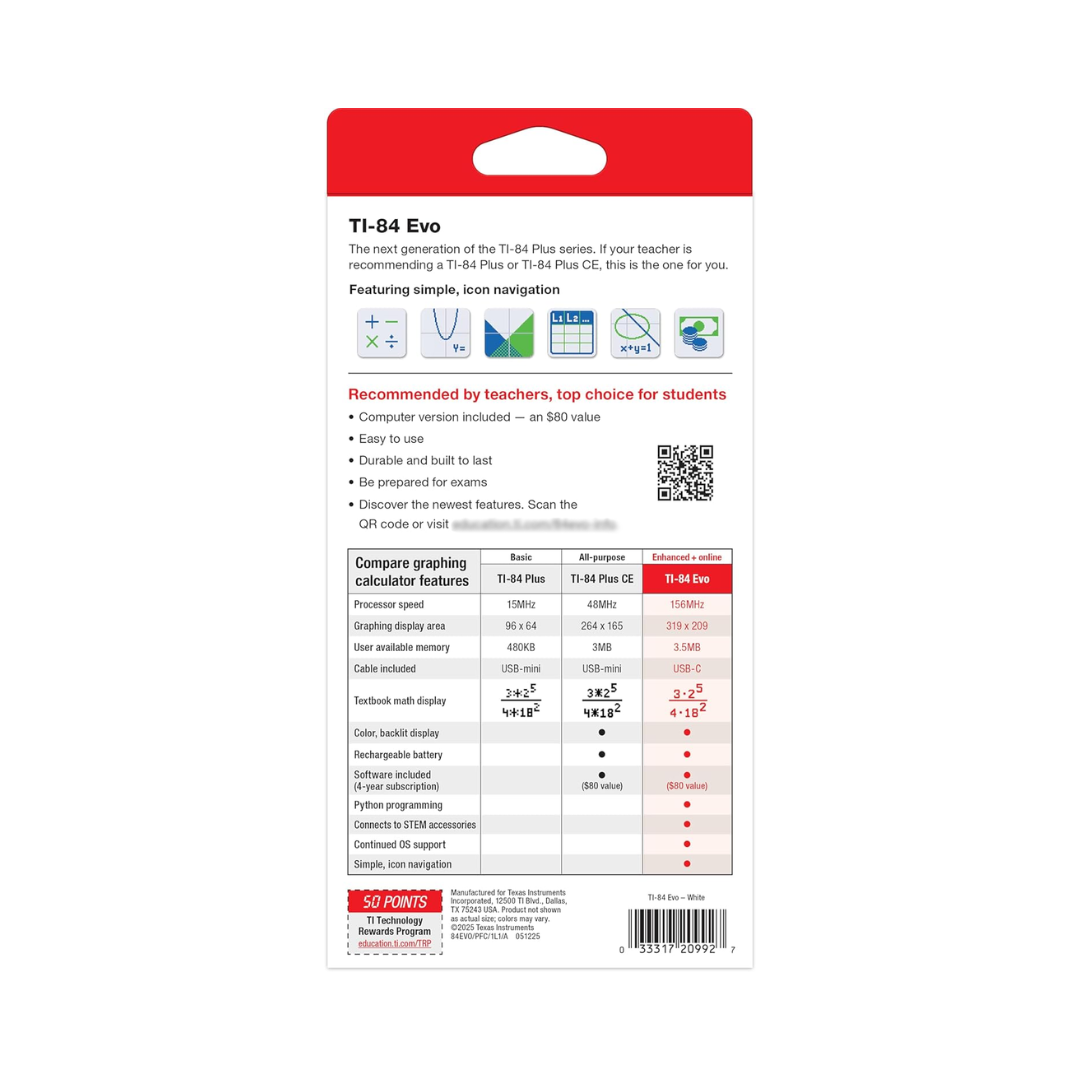 Texas Instruments TI-84 Evo Calculator, White
