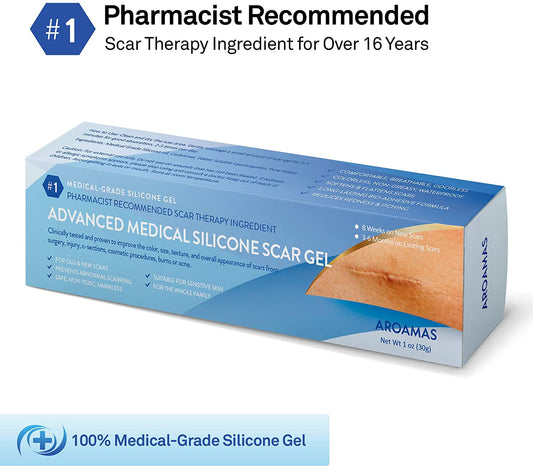 Aroamas Silicone Scar Gel, 30 g for  for Surgical Scars, Face, Keloids, C-Section, Cosmetic Procedures, Burns, Injuries