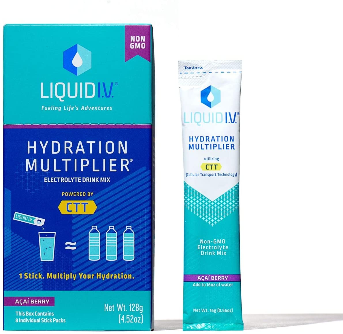 Liquid I.V. Hydration Multiplier Electrolyte Drink Mix Powder, Acai Berry, 8 Individual Stick Packs 4.52 oz. / 128g NO BOX