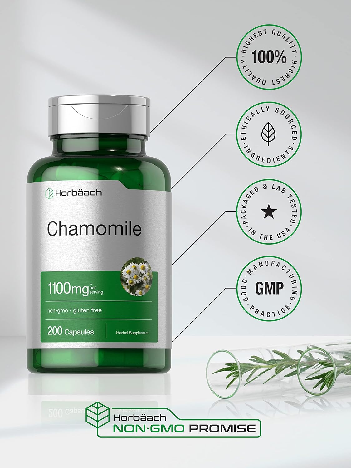 Horbaach Chamomile 1100mg Supplement 200 Capsules